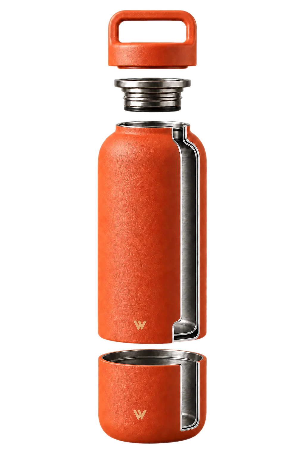 Exploded technical view of the 2-in-1 ViraVie bottle